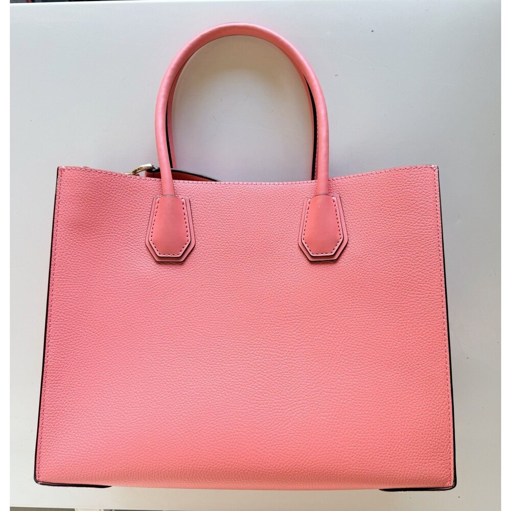 NWT Michael Kors Mercer Large Accordion Tote Pebbled Leather Grapefruit Pink - Picture 2 of 16